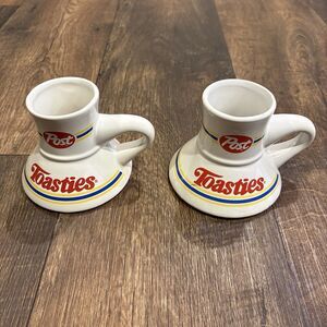 Vintage Post Toasties No Spill Coffee Mug Pair Tip Proof Weighted Base